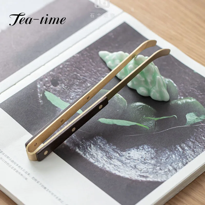 

17cm Brass Ebony Solid Wood Tea Clip Kung Fu Tea Set Household Tea Clip Metal Tweezers Tea Ceremony Six Gentlemen Accessories