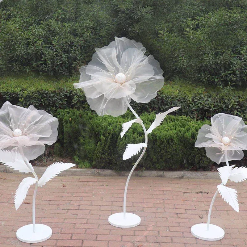 Set of 3 Artificial Poppy Silk Gauze Flower Heads Wedding Birthday Party Backdrop Decoration Scene Window Decorations