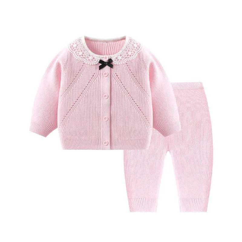 2Piece Spring Autumn Toddler Girl Clothes Korean Cute Princess Bow Long Sleeve Knit Baby Tops+Pants Kids' Sets And Outfits B355
