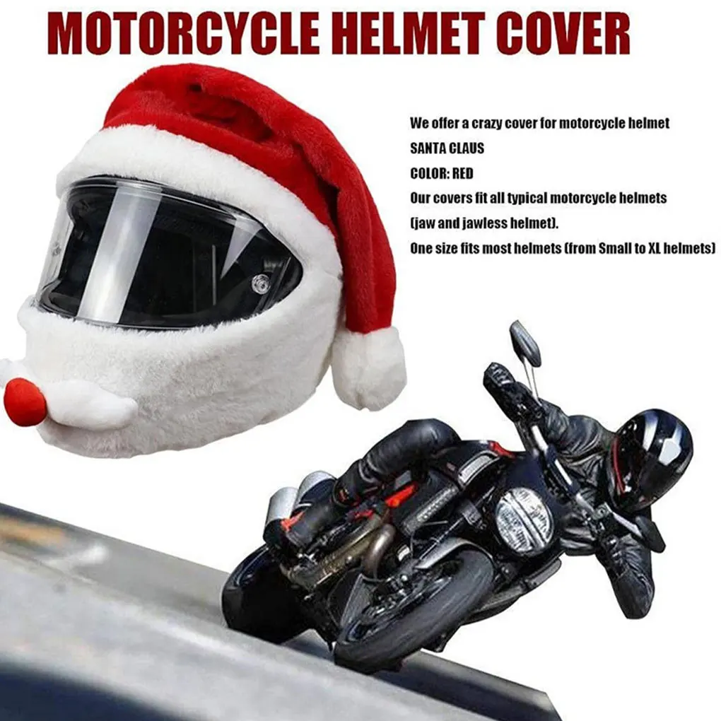 2pcs Polyester Santa Claus Motorcycle Helmet Cover Easy To With Festive Christmas Hat Thoughtful As Shown