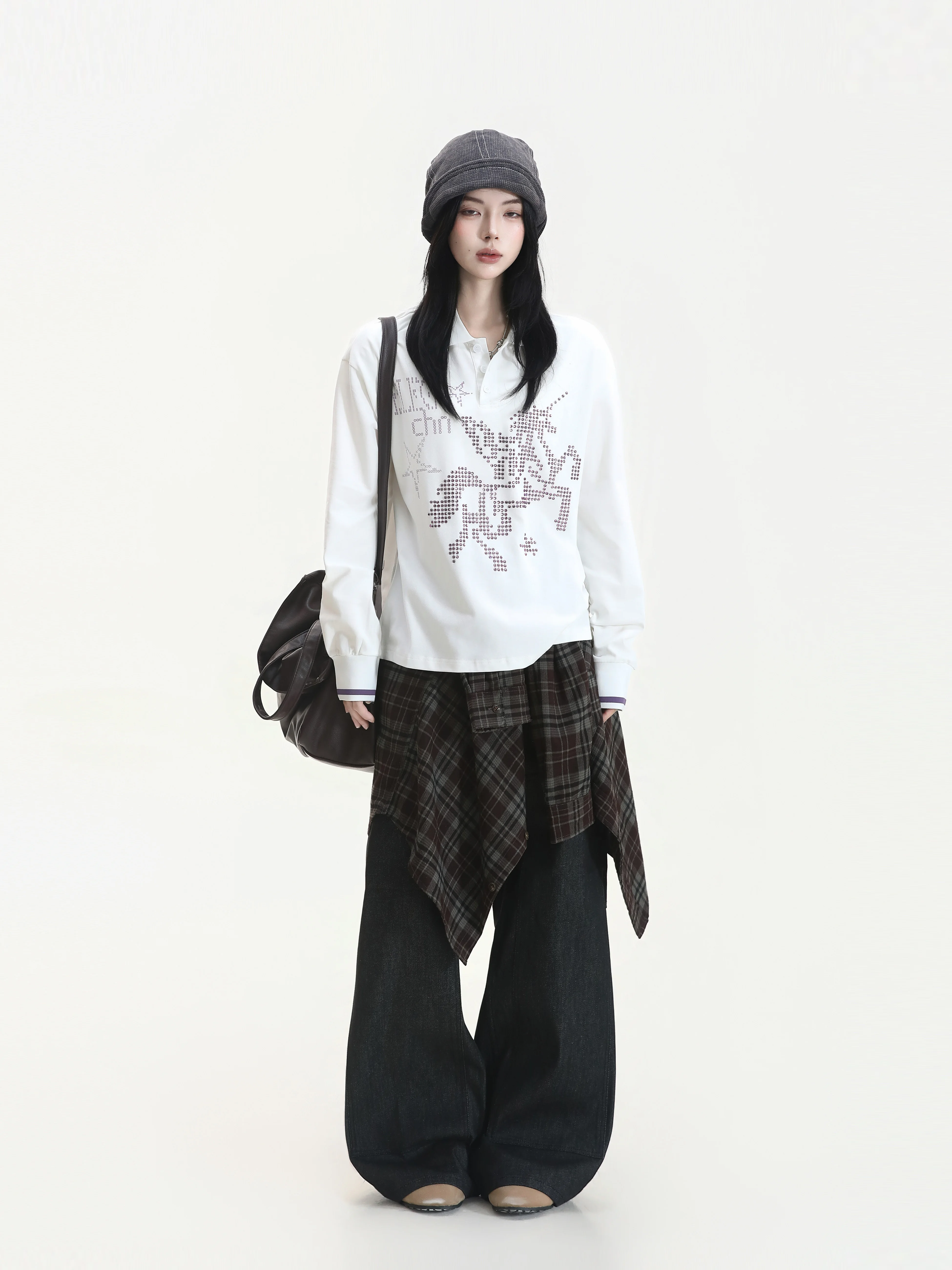 Lazy Style Slim Fit Long Sleeve Women's T-shirt Pixel Unicorn Print Korean Anti-Aging Design Casual Cotton Polyester Blend