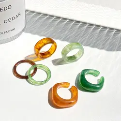 Korean Style Creative 3pcs/Set Retro Resin Square Transparent Fashion Jewelry Women Open Plastic Ring Acrylic DIY