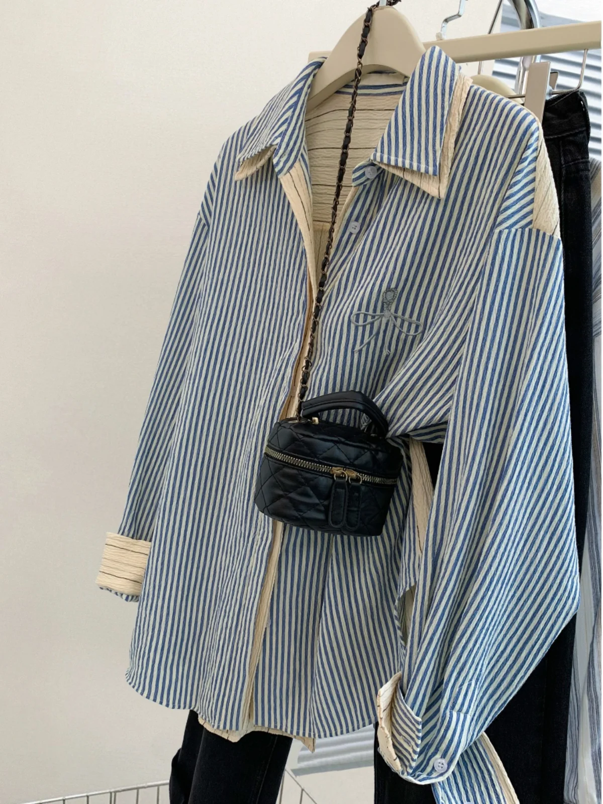 Trendy Patchwork a righe Lungo Sve irt Jaet Donna Allentato Sle Primavera Autunno Nuovo arrivo Falso Top in due pezzi Misto cotone