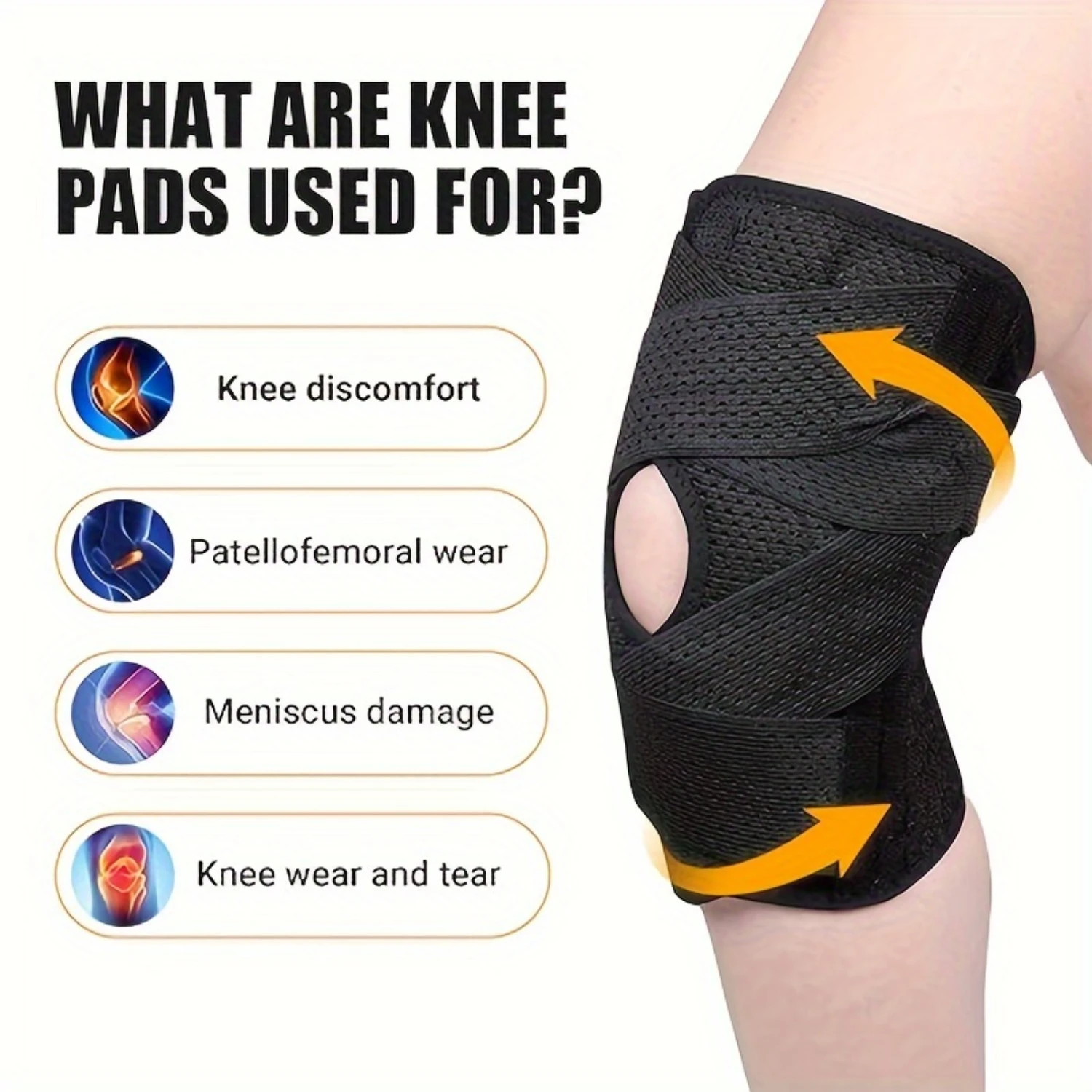 1pc Knee Brace For Meniscus Tear, Compression Knee Support With Side Stabilizers For Women And Men-Open Knee Compression Sleeve
