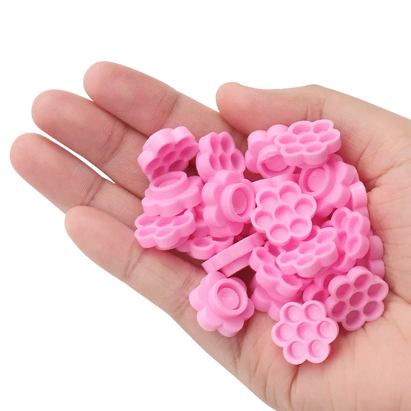 100 Pcs Pink Flower Glue Delay Cup Grafting Lashes Makeup Tool Tattoo Adhesive Pigment Cups Eyelash Extension Supplies