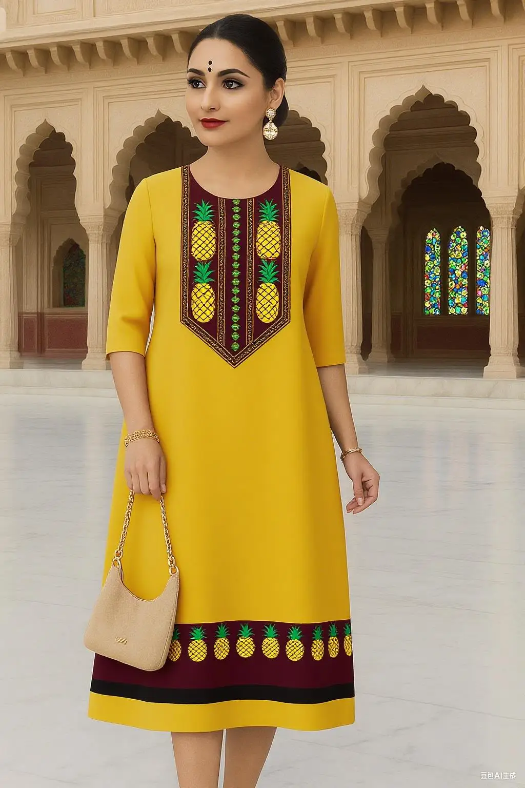 Muslim 2026 Women's Kurtta Fashionable And Elegant Straight Tube Casual Slit hem Pattern Women Dress Turkish Abaya