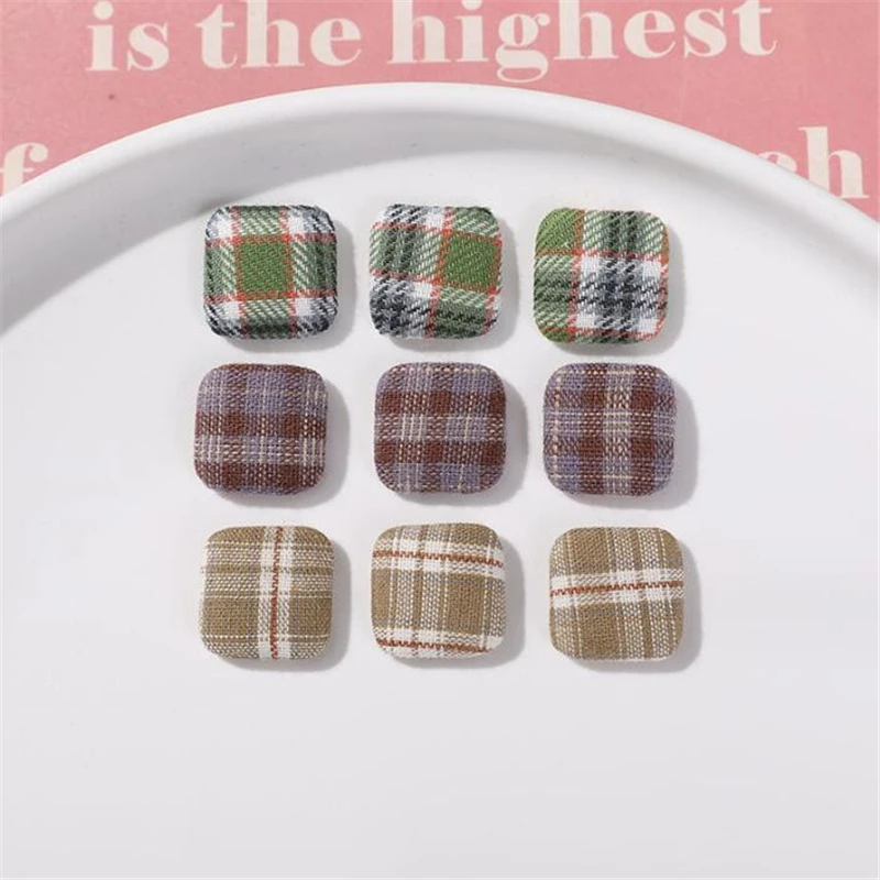 10Pcs/Lot 17MM New Creative Stripe Cloth Buckle Square Beads Charm Connectors For Diy Earrings Hair Jewelry Making Accessories