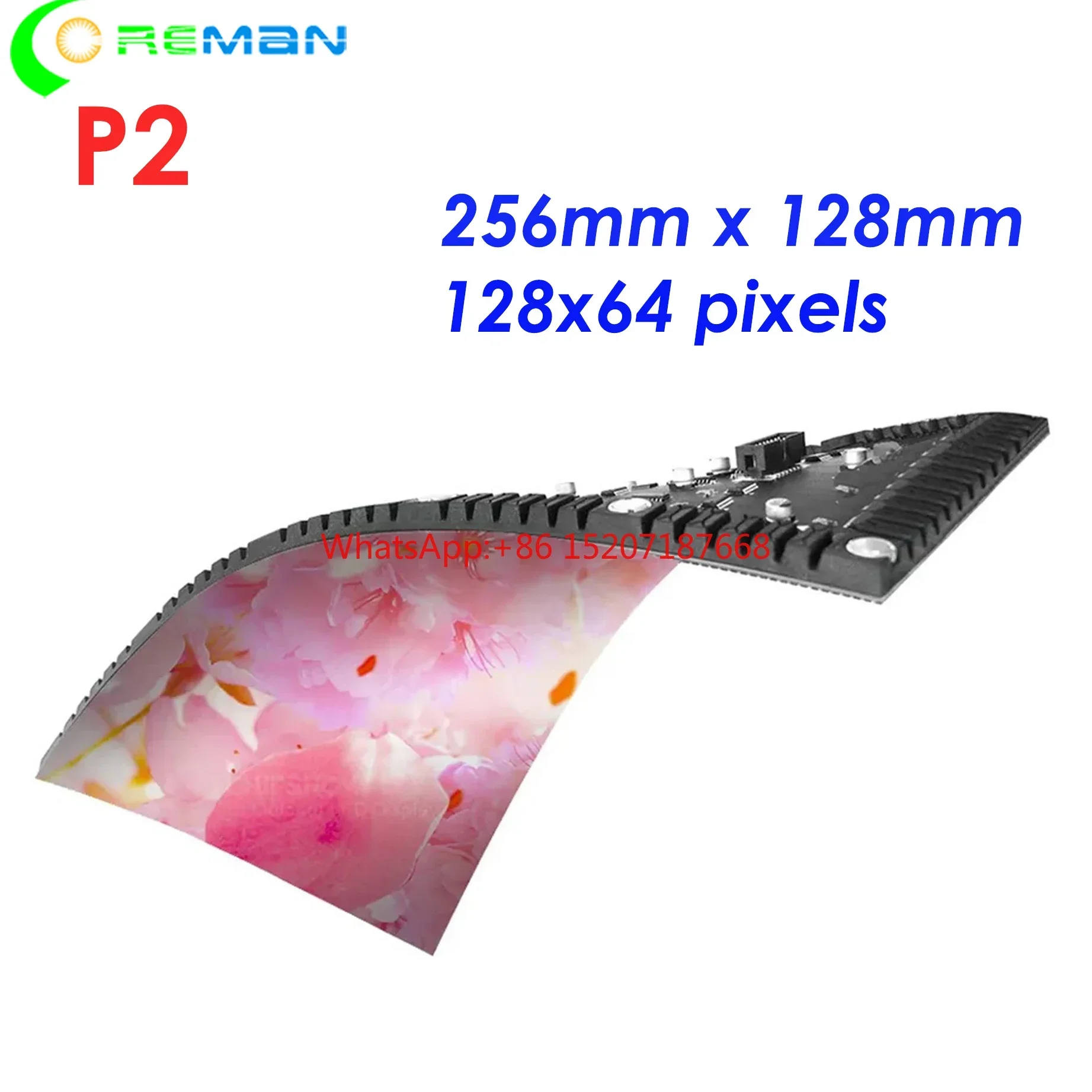 

Creative Shape LED Screen Flexible Module p2 128x64 FM6363 SM16380 DP3265 PW IC rgb Módulo LED p2 128x256mm