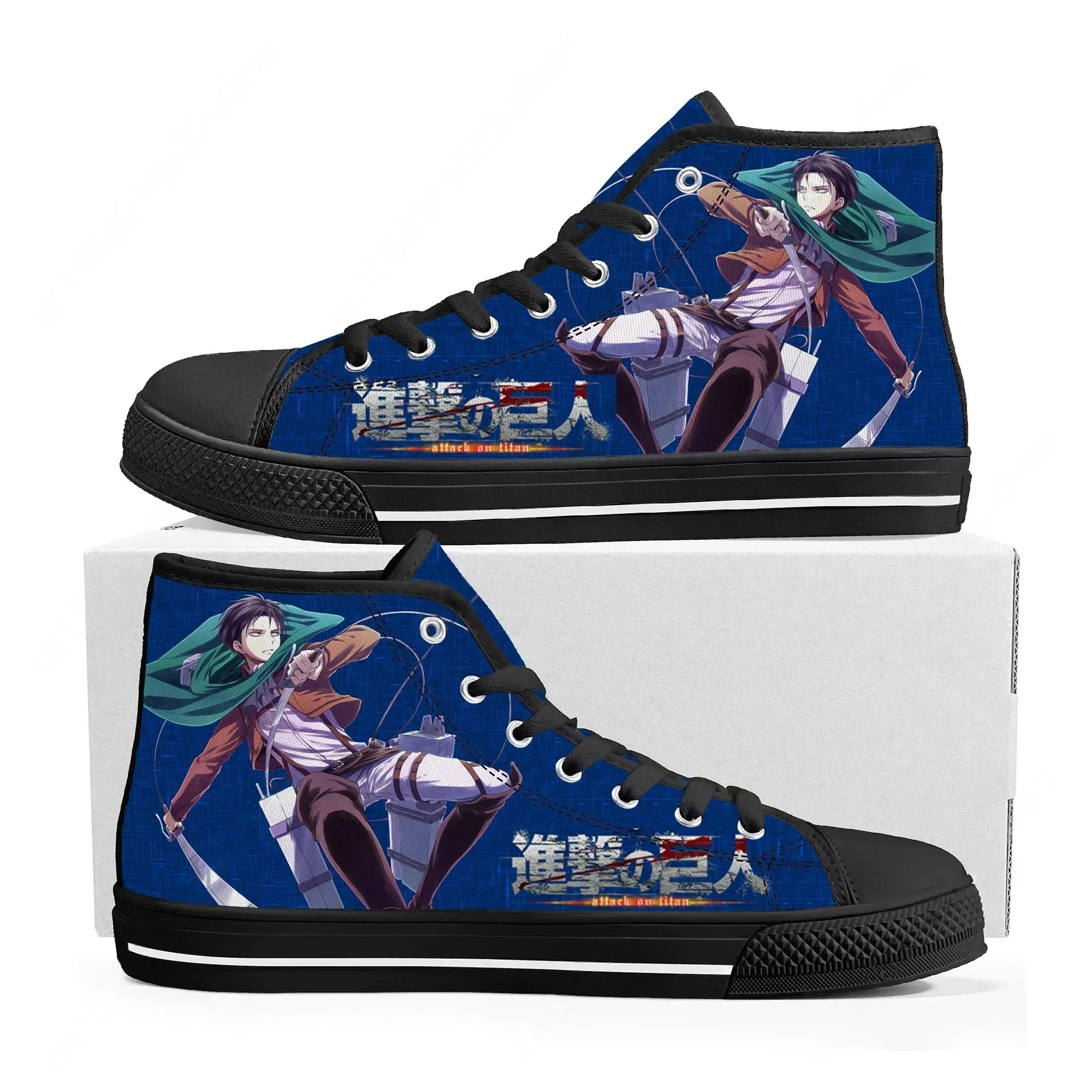 Anime Manga Attack on Titan Levi Ackerman High Top Sneakers Mens Womens Canvas Sneaker Casual Couple Shoes Custom Shoe