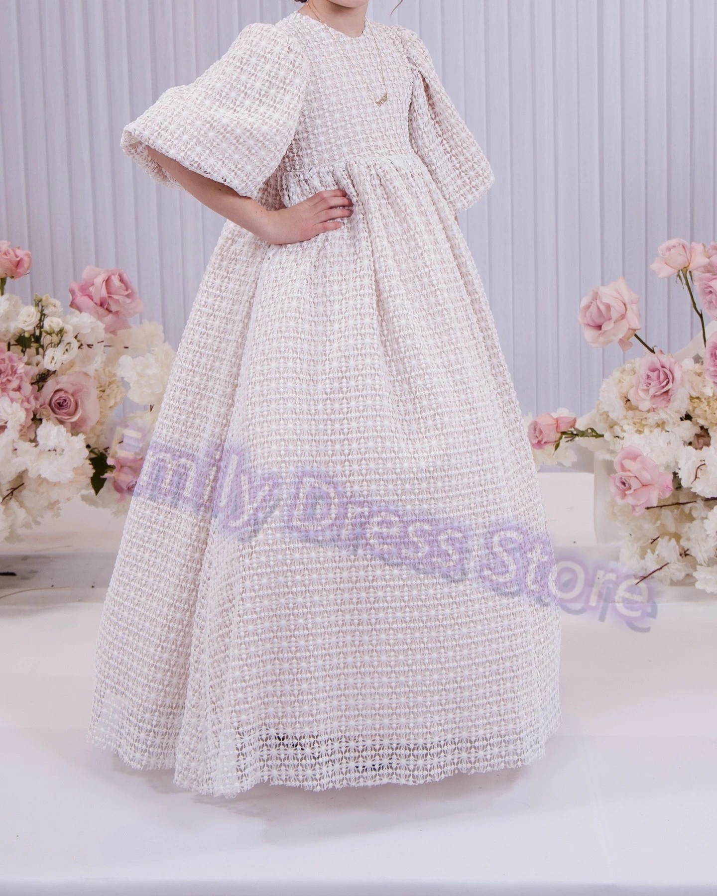 

Customized Flower Girl Dress for Wedding Tulle Puffy High Waist Milk Lace Kids Birthday Party First Communion Bridesmaid Gown