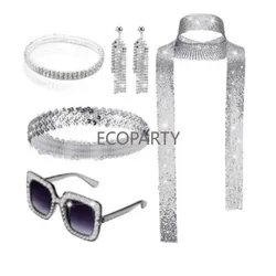 70s Disco Party Decorations Disco Earrings Ball Costume Mirrorball Necklace and Sunglasses Rave Party Accessories 6 Piece Set