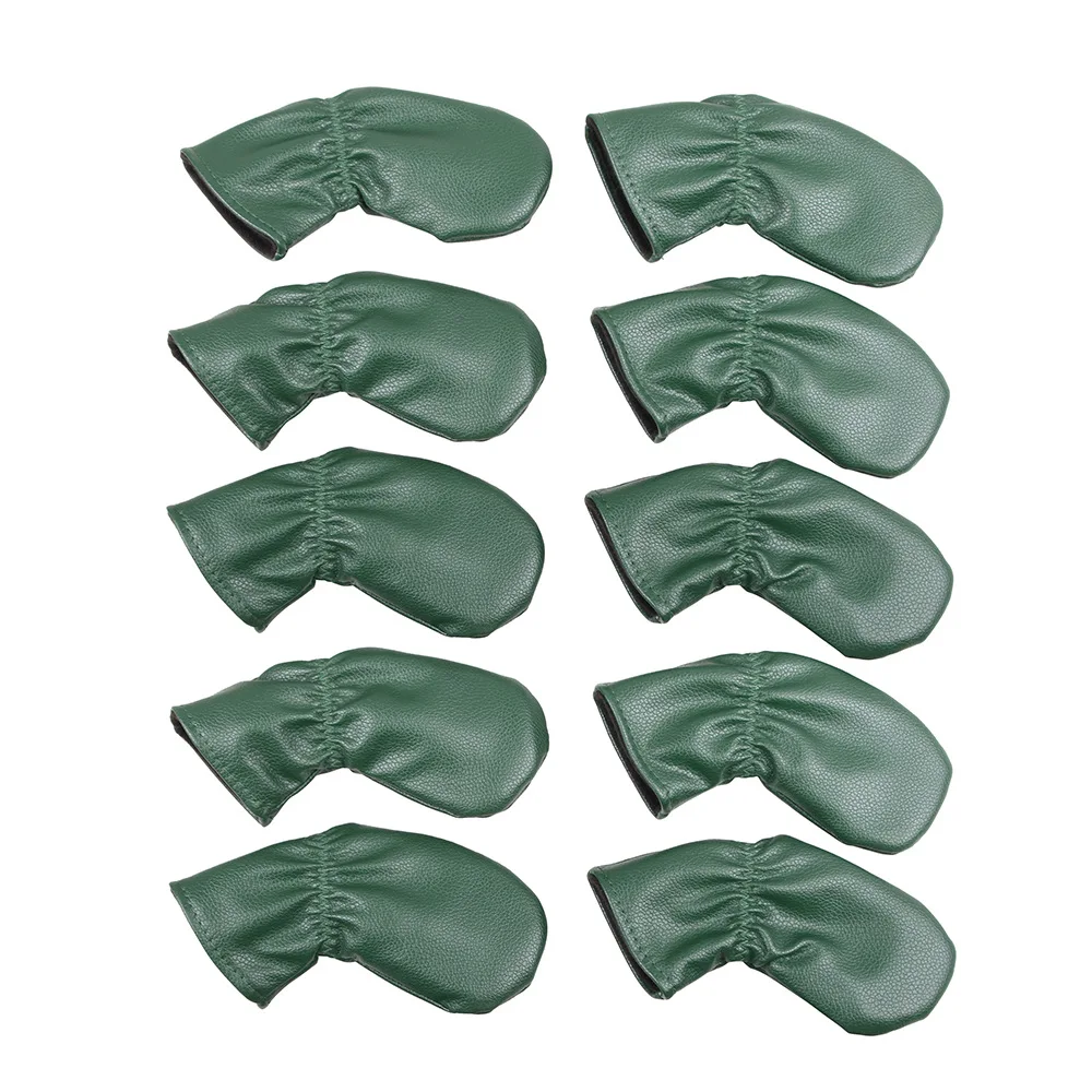 PU Elastic Golf Club Cover, Closed-End Iron Head Cover, Black, White, Green, 3456789ASP for Golf Head Protect, 10 Pcs 1 Set