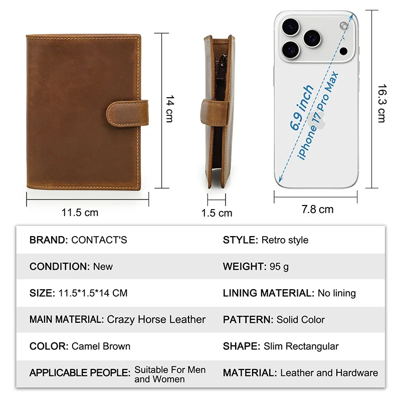 Immagine 4: Portafoglio da Viaggio in Vera Pelle CONTACT'S per Uomo con Slot per AirTag, Protezione RFID, Porta Penne e Carte, Portamonete, Regalo da Viaggio