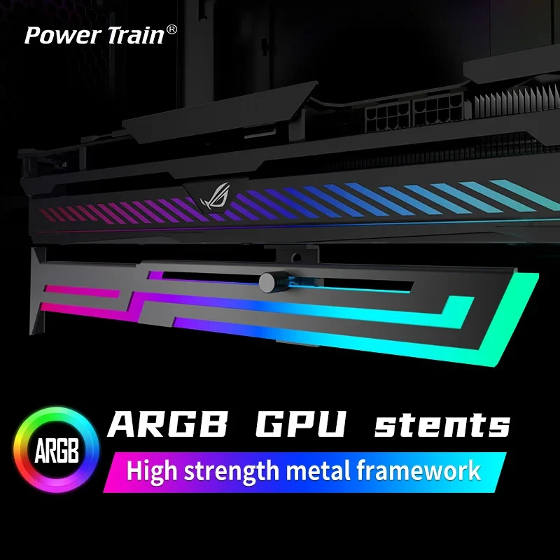 Power train ARGB Graphics Card GPU Holder Adjustable Height Horizontal GPU Bracket  AURA SYNC GPU Video Card Holder