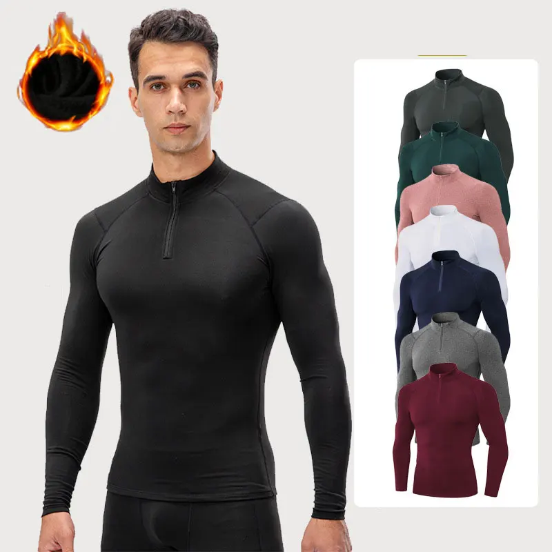 

Men's fleece fitness shirt, high-elastic tight sports basketball, running training long-sleeved stand-up collar sweatshirt
