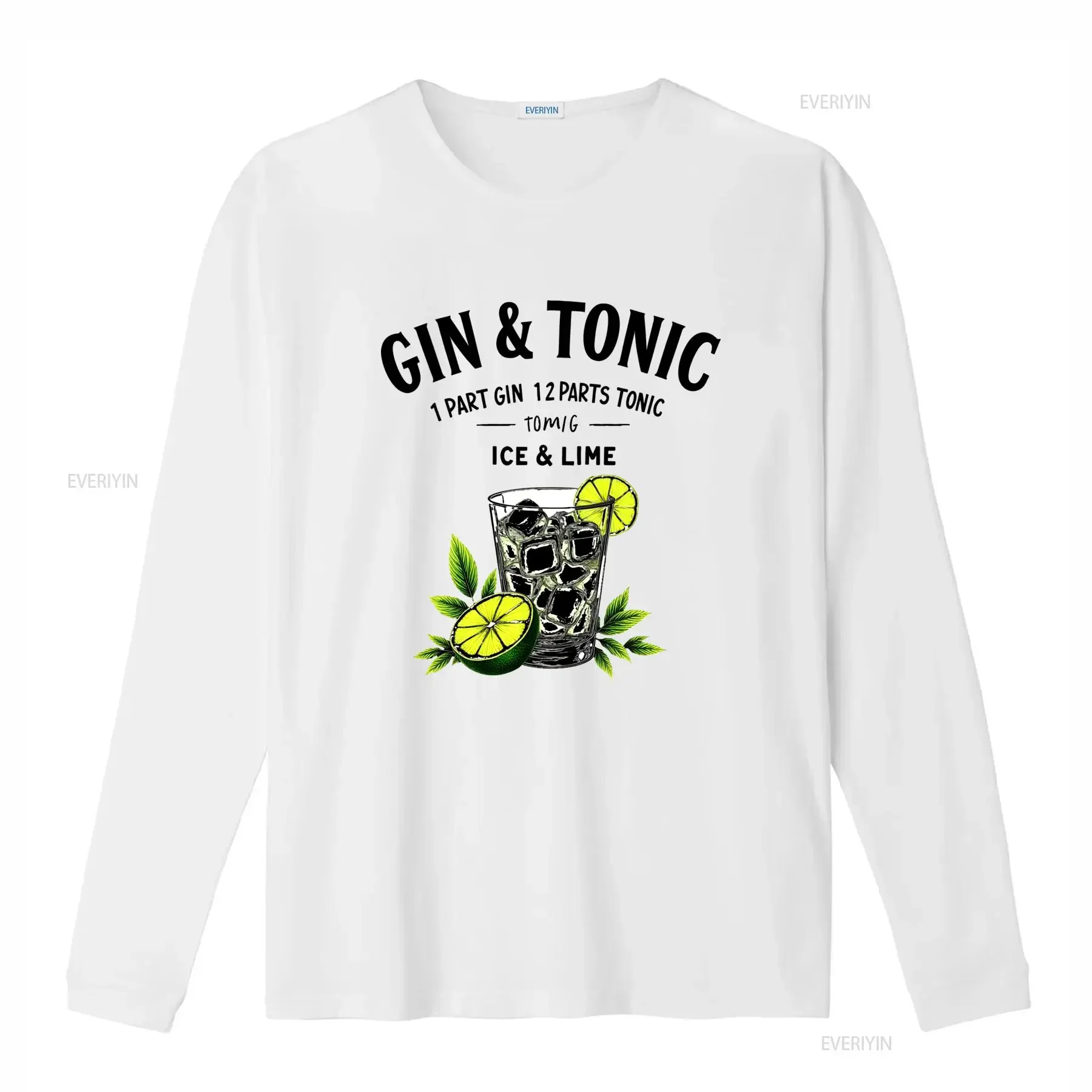 T shirt estiva casual da uomo con stampa Gin e Tonic design foglie di lime verdi vestibilità regular in tessuto a maglia