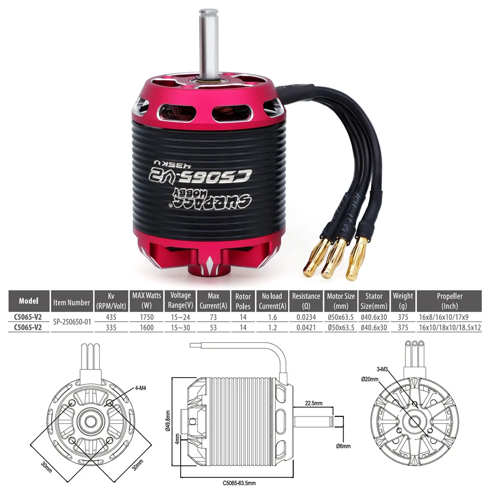 SURPASS HOBBY C50 Series V2 890KV 760KV 435KV Brushless Outrunner Motor 60A 80A 100A ESC Combo Set for RC Fixed Wing Plane