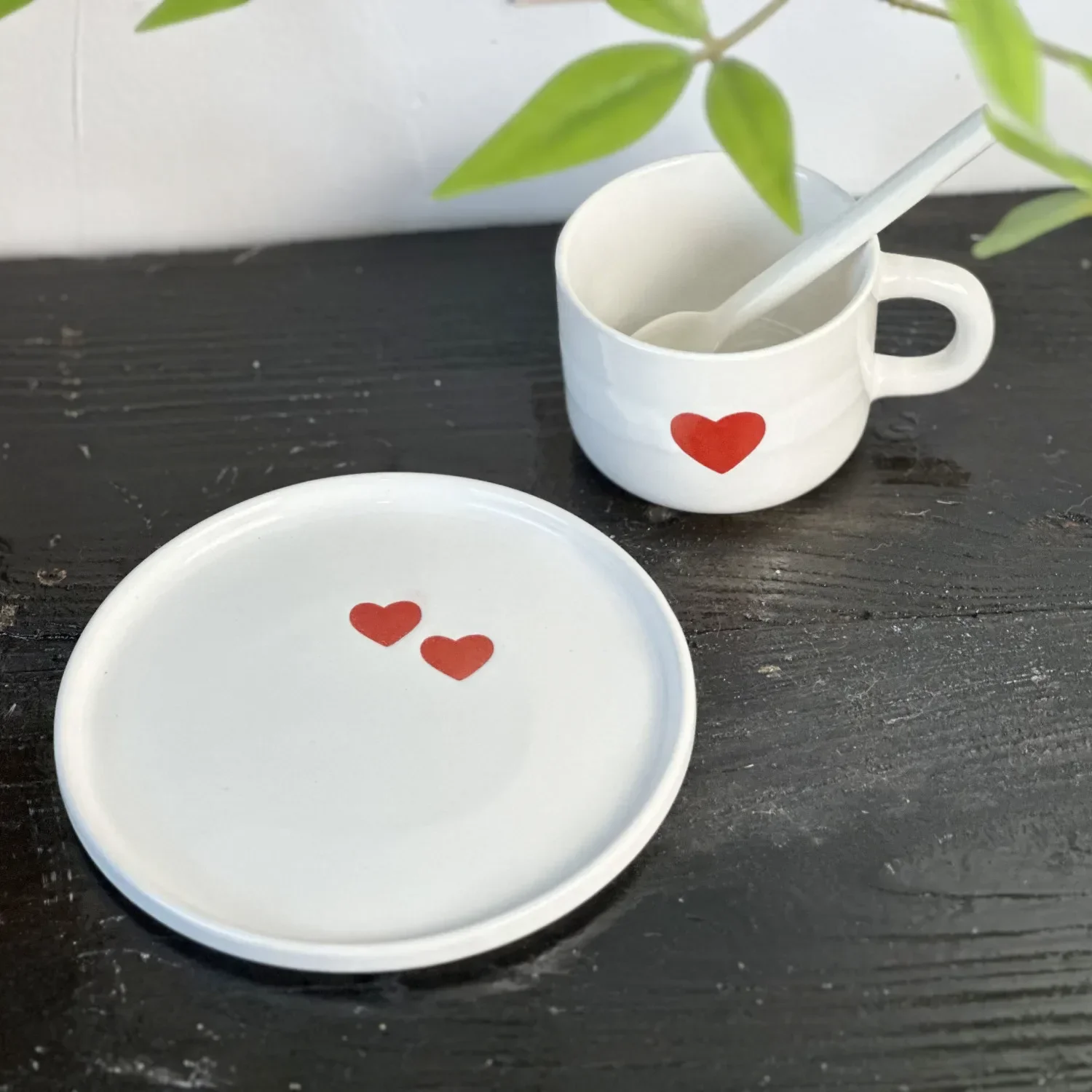 Creative Love Heart Coffee Cup with Saucer Set Colorful Polka Dot Cup Student Ceramic Water Cup Home Exquisite Tableware Gift