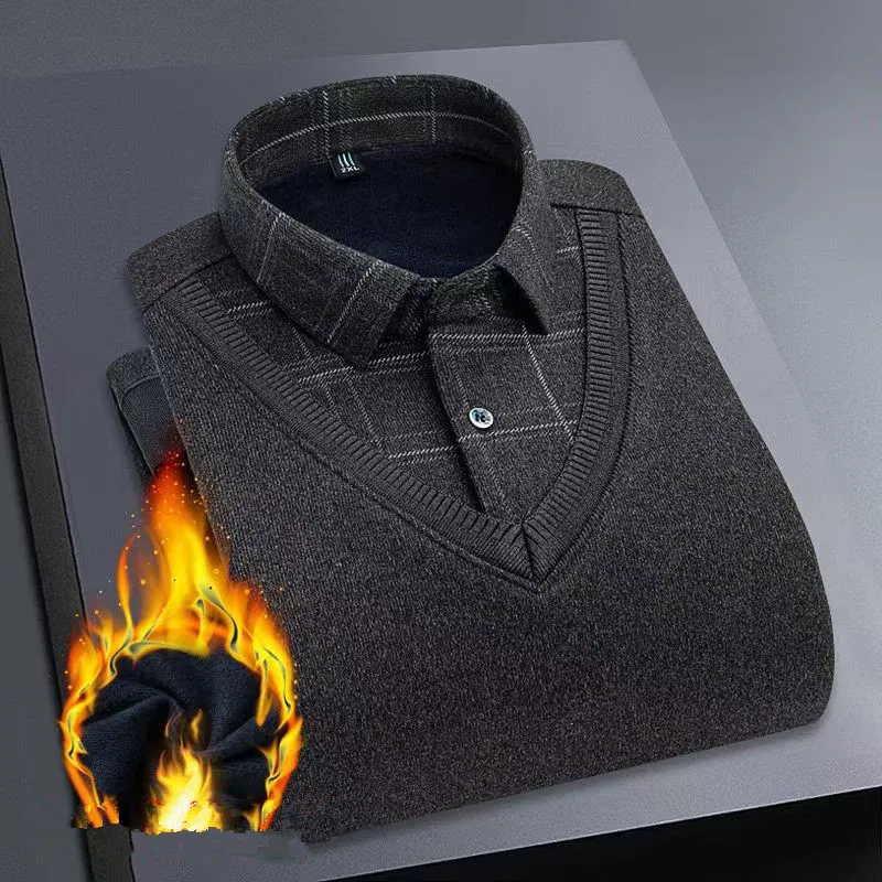 2026 الخريف الشتاء الرجال الصوف قميص دافئ الذكور موضة الطباعة طويلة الأكمام الأعمال كبيرة الحجم قميص منقوشة سميكة الدافئة قميص M-6 XL