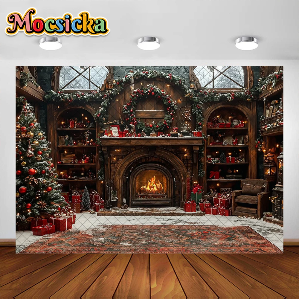 クリスマスの写真の背景,クリスマスのドールハウスの花輪,休日の装飾,ポートレート写真,スタジオの小道具,大人と子供