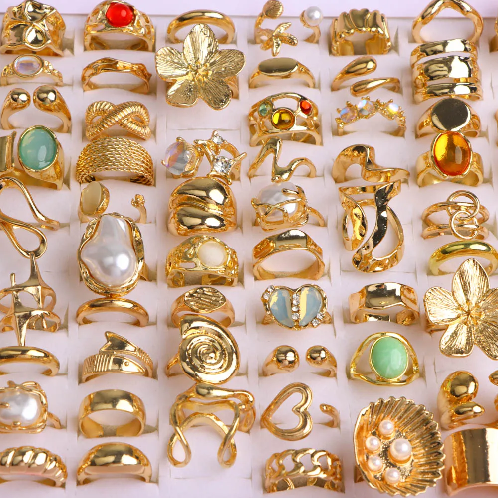 10/20/30/50 قطعة/الوحدة موضة أنيقة سحر فريد غير النظامية مبالغ فيها زهرة المفتوحة خواتم اللؤلؤ للنساء مجوهرات اكسسوارات هدية