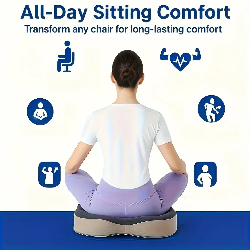 Memory Foam Seat Cushion for Home Office Chair Support with Non-Slip Base Ergonomic Hip Comfort Seat Pad Chair Cushion - view 6