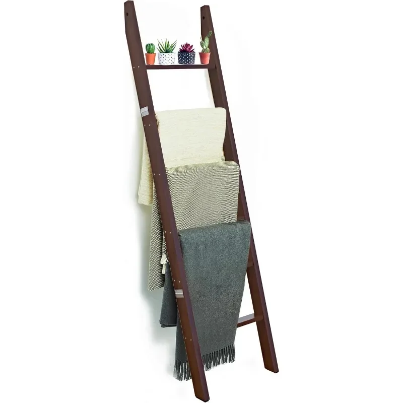 6 Tier Wooden Blanket Ladder - Rustic Style Quilt Ladder for Blankets - Blanket Rack for Wall - Blanket Holder