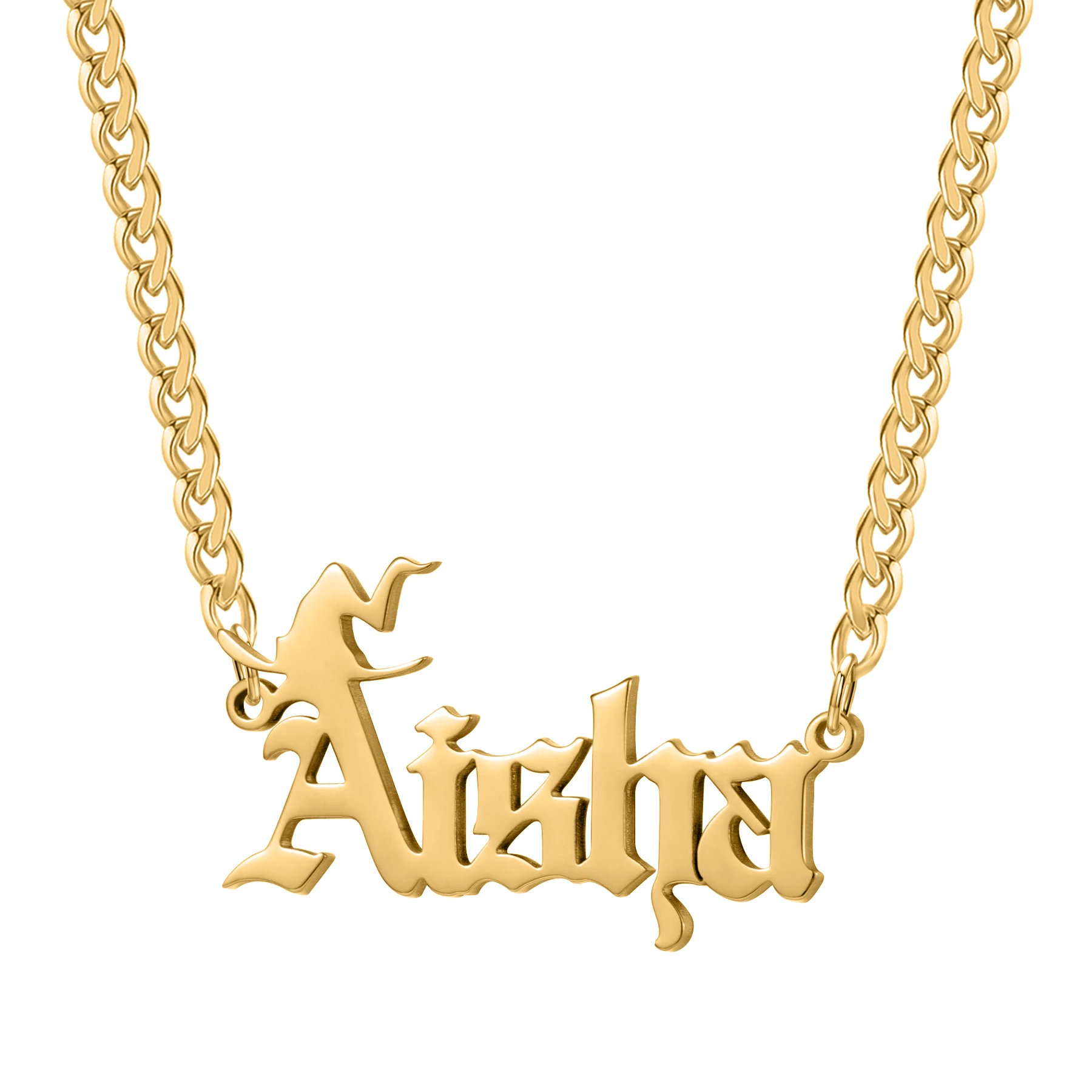 

Ожерелье с готическим именем на заказ, персонализированные ювелирные изделия с позолотой 18 карат и буквенным дизайном на тему ведьмы, уникальное ожерелье в стиле Хэллоуина