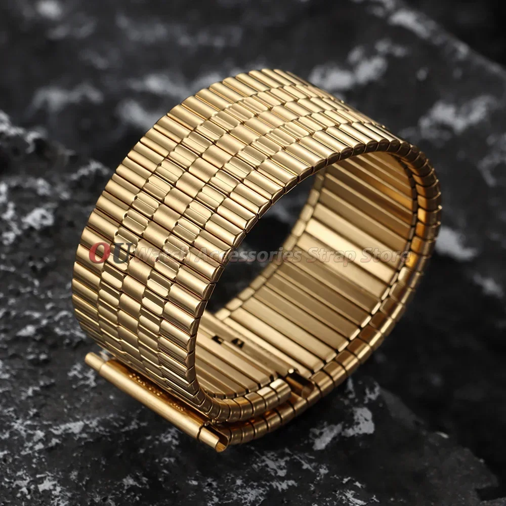 12mm 14mm 16mm 18mm 20mm 22mm Edelstahl Elastisches Uhrenarmband für Seiko Herren Damen Armband Silber Gold Metall Dehnbare Armbänder – Detail 13