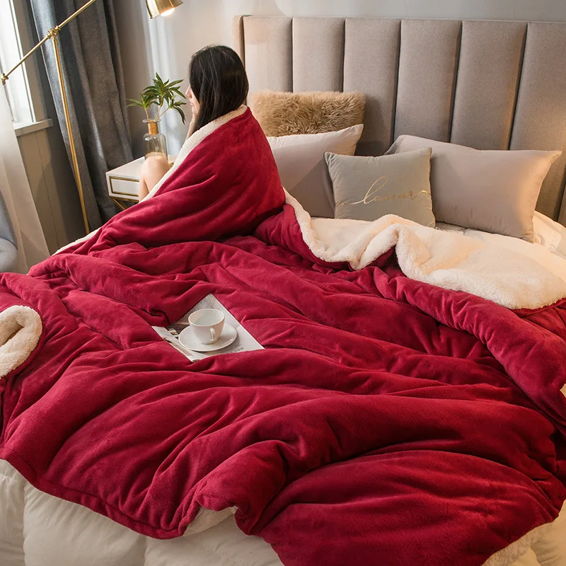 

Wool Throw Blanket Keep Warm Winter Bed Blankets Double Sided Queen Duvet Cover Camping Double Bed Cover Bedspread On The Bed