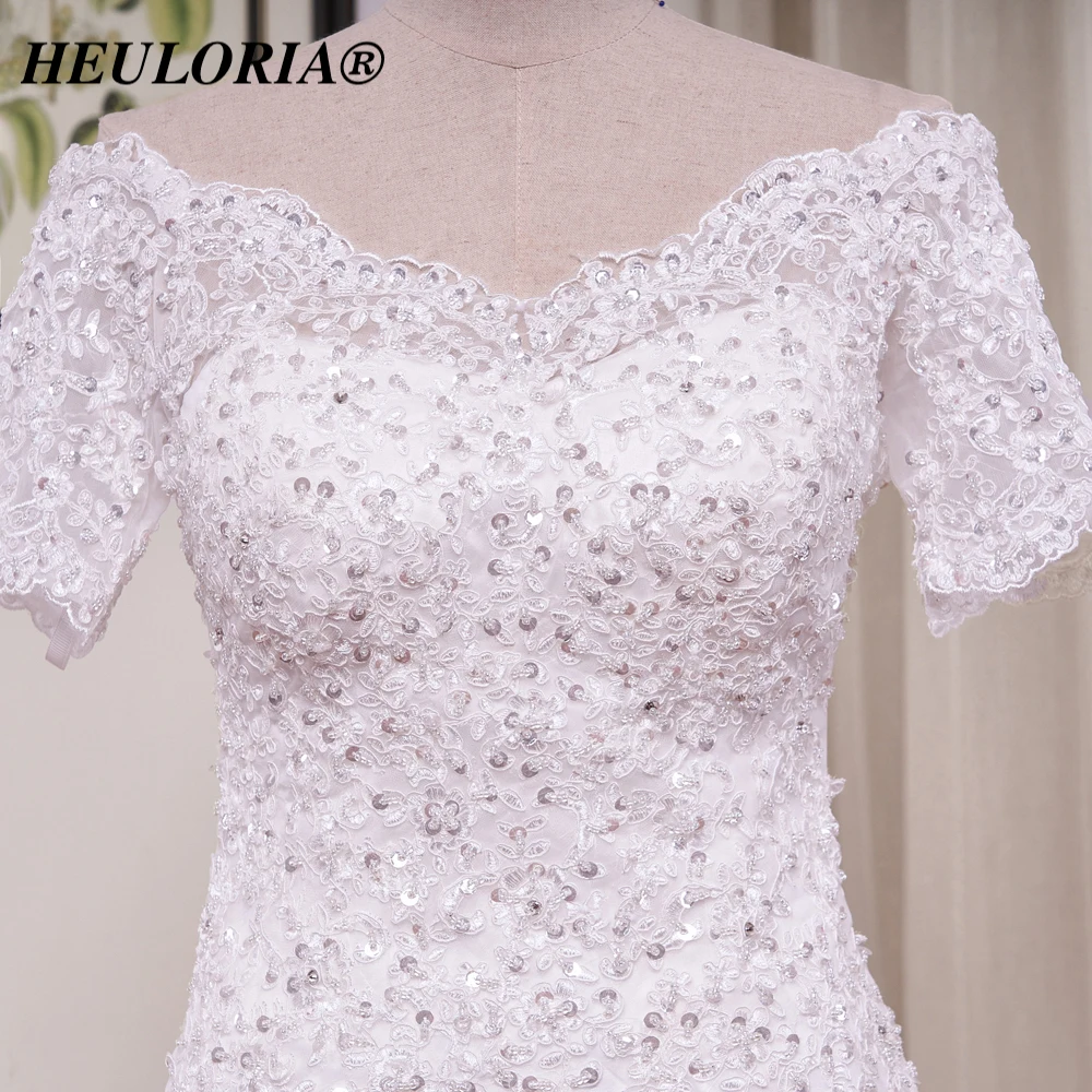 Heiloria-vestido de novia de manga corta con hombros descubiertos, traje elegante de sirena con cordones, talla grande