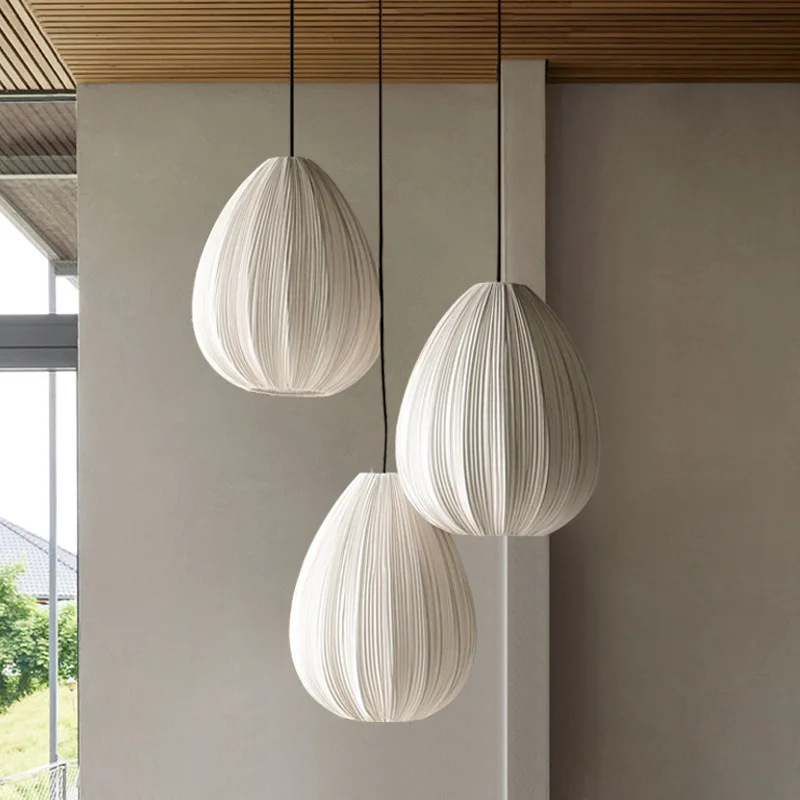 Japanese Wabi-Sabi Pleated Fabric Led Pendant Lights For Dining Room B&B Chandelier Lighting Home Decoration Study Bedroom Lamps