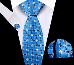 Corbata a cuadros de lujo para hombre, pañuelo de bolsillo, conjunto de gemelos cuadrados, corbatas tejidas de Jacquard, accesorios de negocios de boda