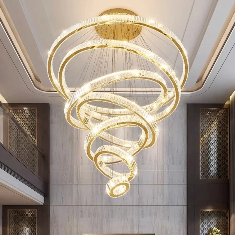 

Modern Luxury Ring Chandelier Home Decor for Loft Hotel Villa Hall Staircase Pendant Lamp Indoor Lighting Hanging Fixture