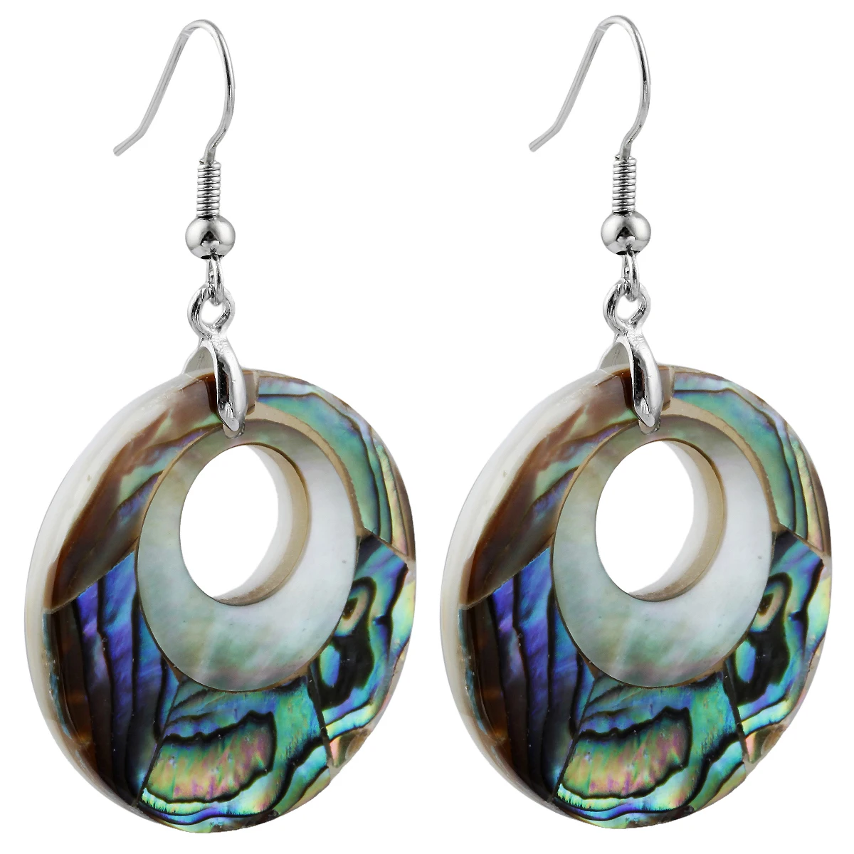 Natural Abalone Shell Hollow Both Round Harmony Drop Silver Color Hook Earring Fashion Beach Style Women Eardop Jewelry