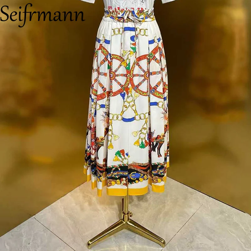 Seifrmann 2026 Spring Women's New Fashionable and Casual Cotton Fabric Elastic Belt Folded Half Skirt