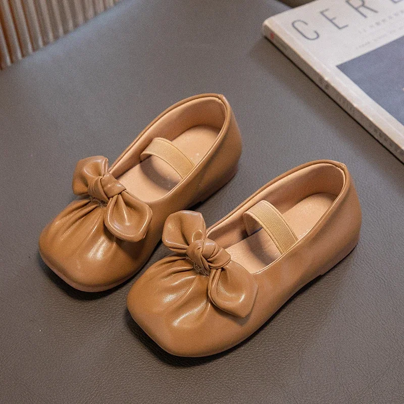 Baby Girls Leather Shoes Spring Autumn Child Casual Shoes Comfortable Lightweight Soft Sole Kids Bow Princess Shoes Size 23-33