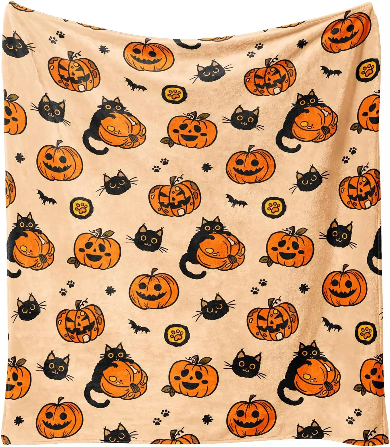 Halloween Blanket,Fall Halloween Black Cats Pumpkins Bats Spiders Fleece Blankets, for Women Flannel Throw Blanket for Home Living Room Couch Bed Chair or Dorm Decor 60