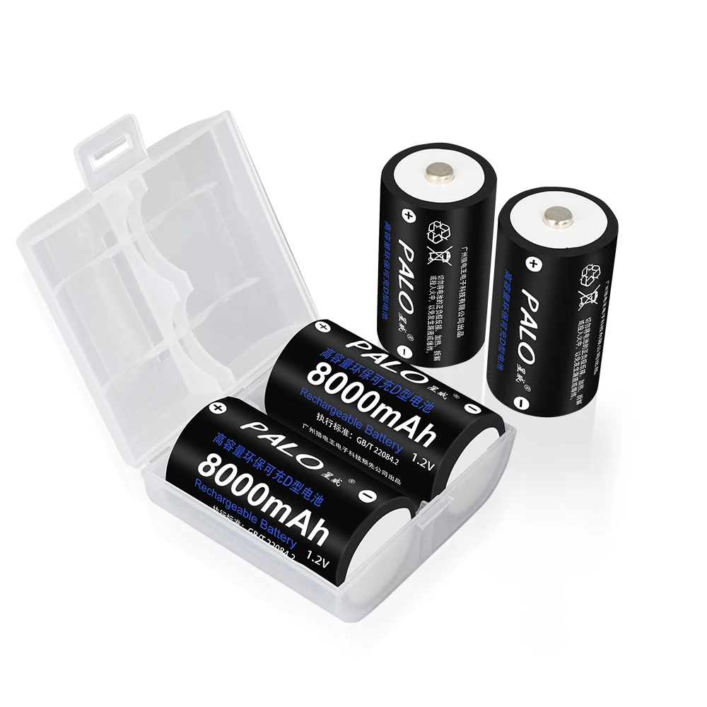 PALO 2-8pcs D size rechargeable battery type D battery 1.2V NI-MH rechargeable D battery 8000mAh R20 Rechargeable battery