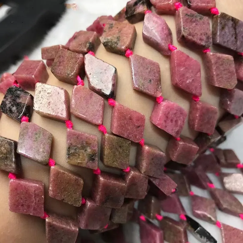 pink rhodonite  loose beads  square  nature  for making jewelry necklace 14inch FPPJ wholesale