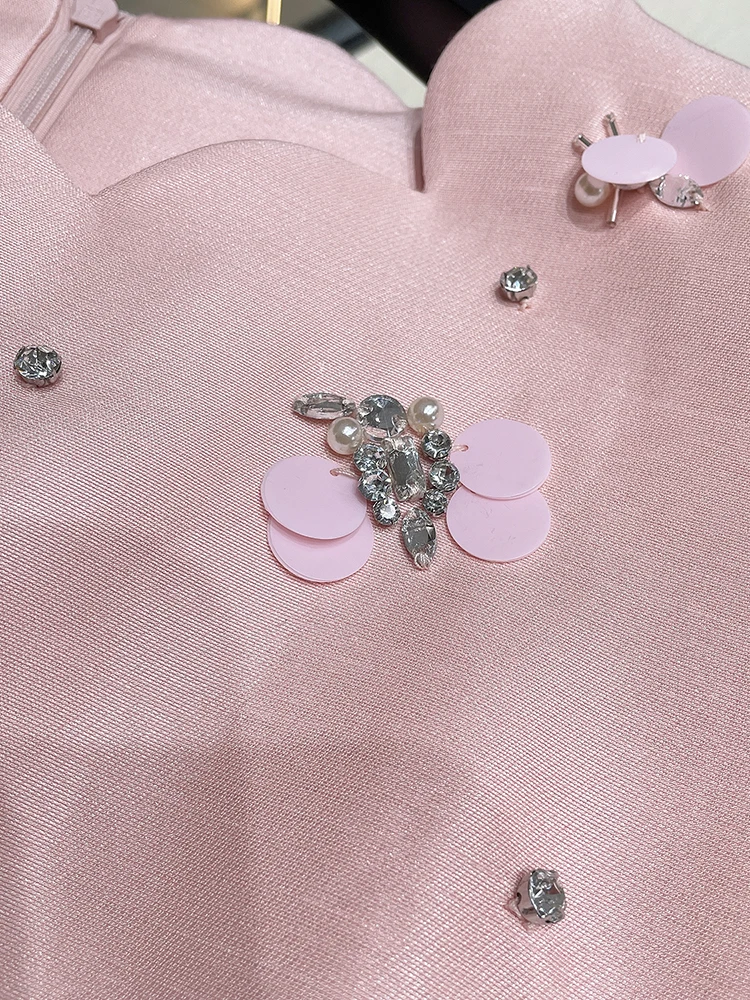 

High Waist A-Line Dr Summer New Sle Small Fraance Wind Diamond Embellied Waist Cinching Svel Women's Dr