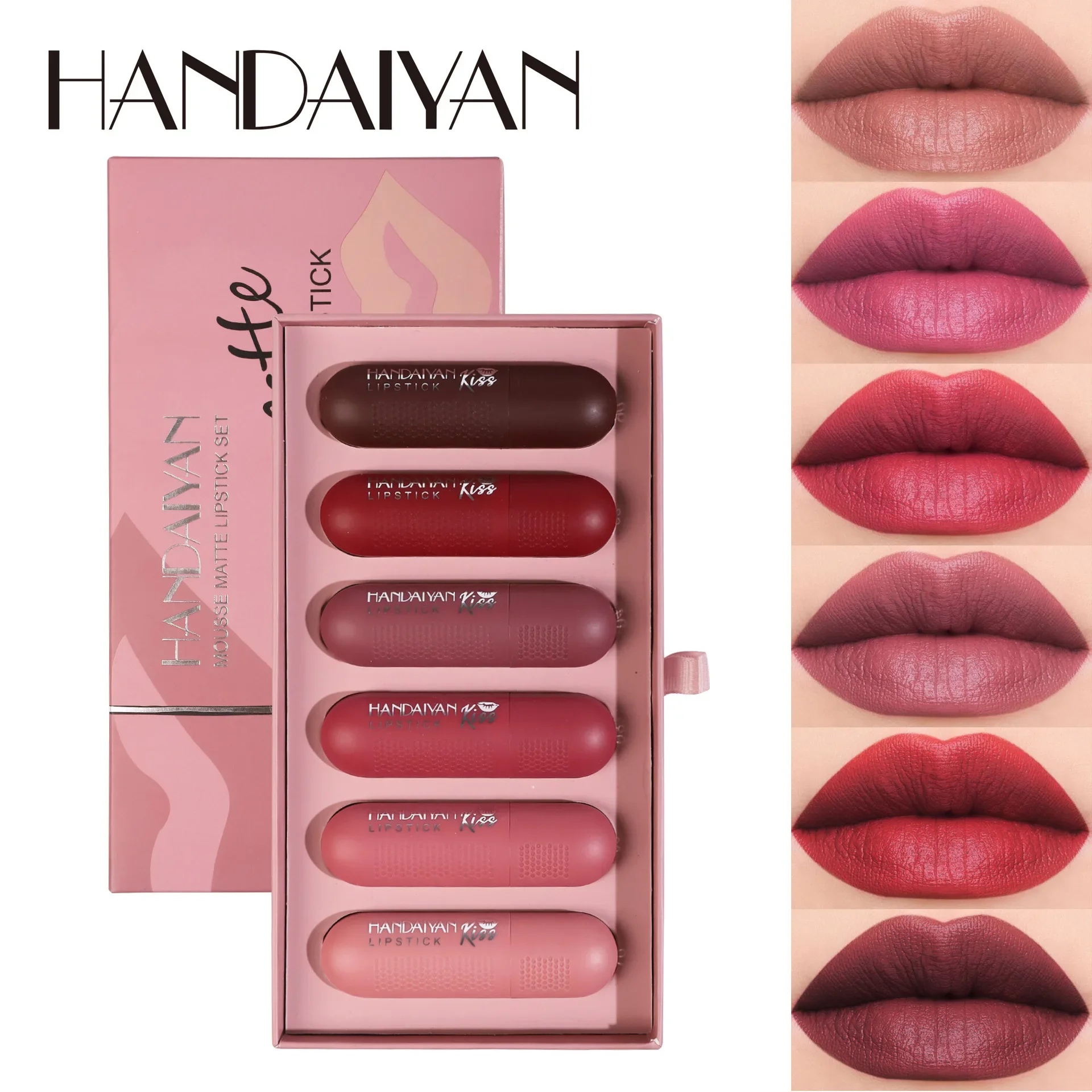 

HANDAIYAN Mousse Lipstick Creativity Tape Recorder Lipstick Set Highly Pigmented Lip Glaze Matte Velvet Long Lasting Lip Gloss