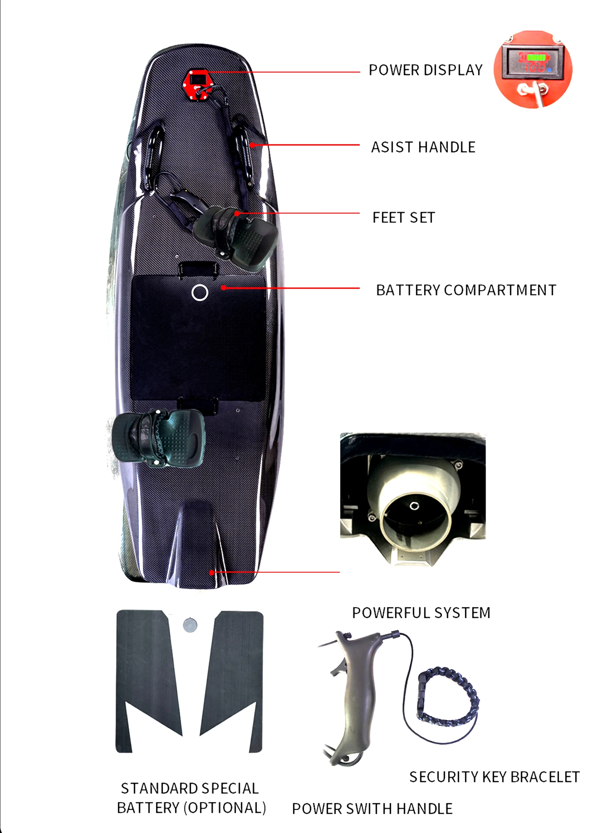 Carbon Fiber Electric E-Foil  48V Surfboard with 55KM/H Speed for Lakes & Rivers Use