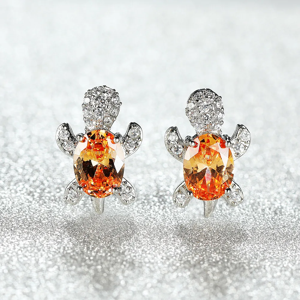 20242024 Female Cute Sea Turtle White Crystal Small Stud Earrings for Women Vintage Yellow Gold Color Wedding  Fashion Jewelry