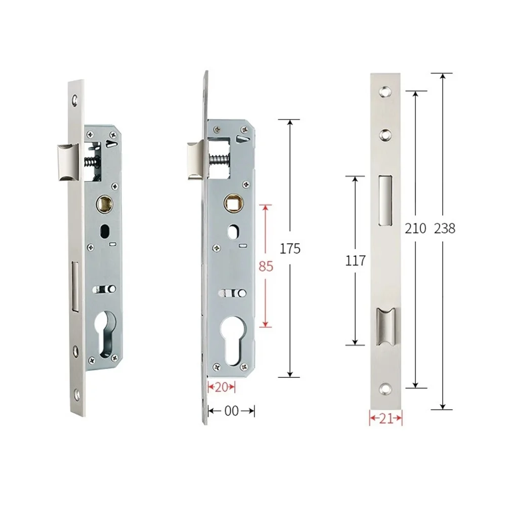 85x20mm Brushed Stainless Steel Mortice Lock Insert for Tubular Frame Doors Garden Garage Interior Applications