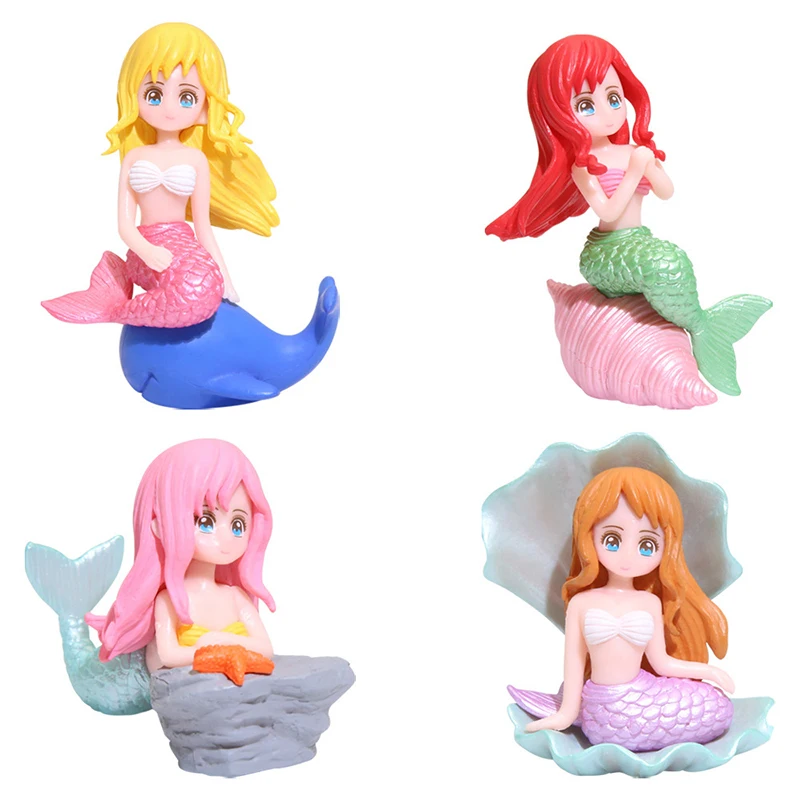 Aquarium Little Mermaid Resin Miniature Artificial Figurine Cake Topper Decor Fish Tank Handicraft Statue Landscape Ornament 1pc