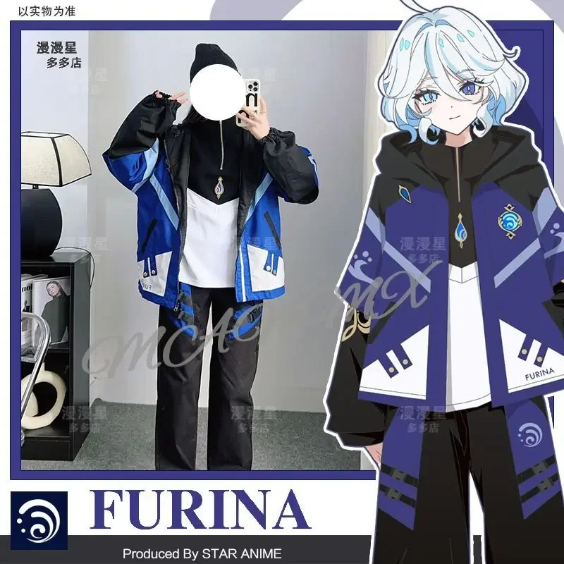 Anime Game Genshin Impact Furina Cosplay Cosutme Spring Autumn Coat Fashion Loose Hoodeis Long Pants
