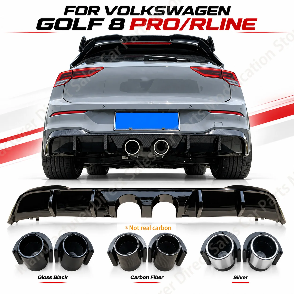 Rear bumper diffuser lip For Volkswagen Golf 8 PRO/Rline Car Spoiler Splitter Bumper Rear Exhaust Pipe body kit Tuning