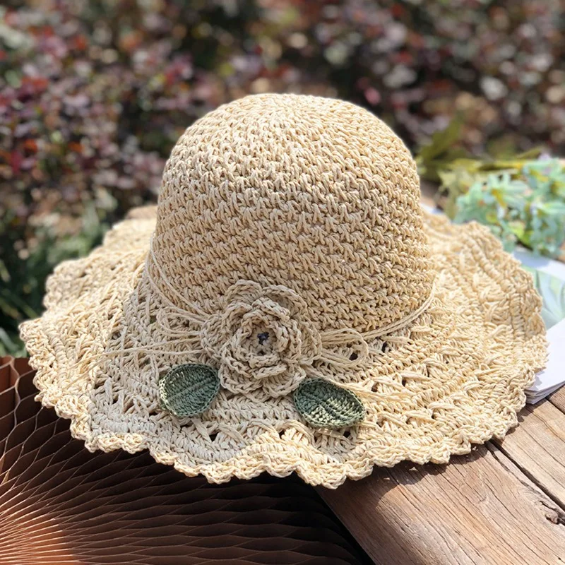 New Beach Hat Hand-woven Summer Straw Hat Women's Sunshade Flower Fashion Anti-ultraviolet Sun Hat Trendy