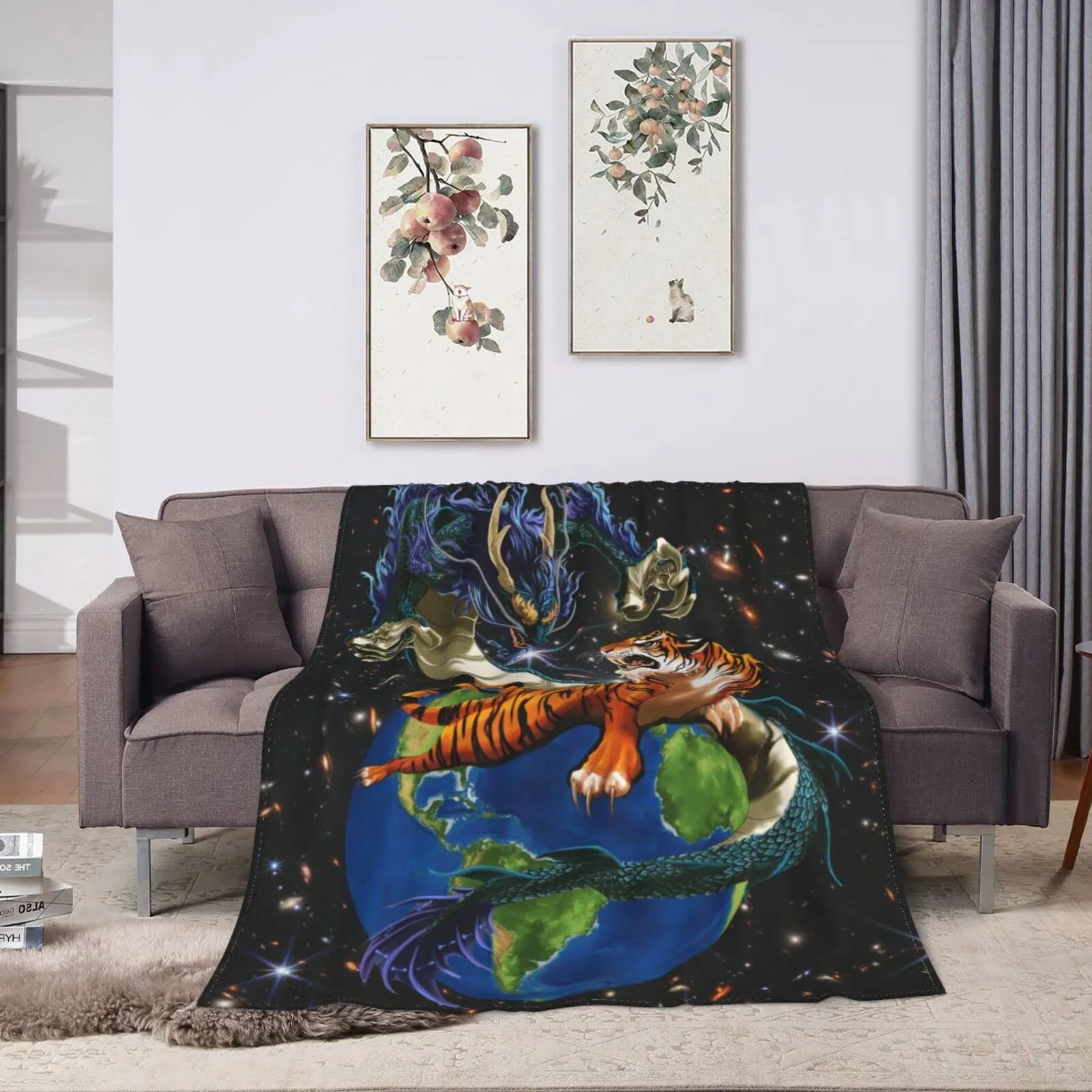 Dragon Tiger Fight Galaxy Soft Warm Throw Microfiber Blanket Lightweight Flannel Fleece Gift for Kid Baby Adults Or Pet